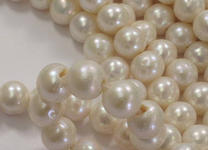 10-11mm Half Strand Large Hole Semi Round Freshwater Pearl Natural White 2mm Hole, Large Hole Natural White Freshwater Pearls #17