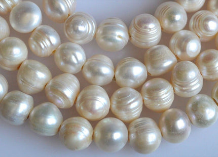 12-13 mm Half Strand Ringed Natural White Potato Large Hole Freshwater Pearl Beads, 2mm Hole, Large Hole White Potato Pearls #44