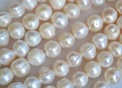 12-13 mm Half Strand Ringed Natural White Potato Large Hole Freshwater Pearl Beads, 2mm Hole, Large Hole White Potato Pearls #44