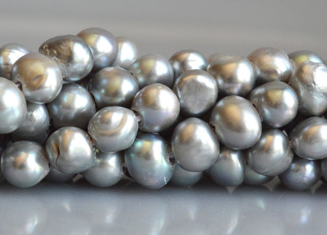 11-12mm Gray/Silver Color Large Hole Freshwater Nugget Pearl Hole Size 2.5mm Genuine Silver Nugget Freshwater Pearls #47