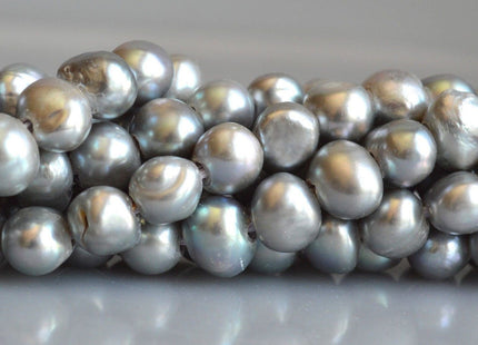 11-12mm Gray/Silver Color Large Hole Freshwater Nugget Pearl Hole Size 2.5mm Genuine Silver Nugget Freshwater Pearls #47