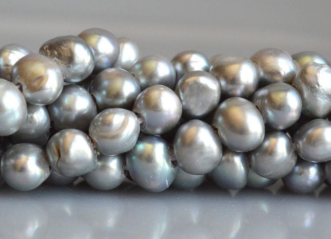 11-12mm Gray/Silver Color Large Hole Freshwater Nugget Pearl Hole Size 2.5mm Genuine Silver Nugget Freshwater Pearls #47