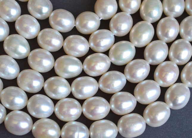 11x13 mm AAA Rice/Oval White Natural Freshwater Pearls, Genuine Freshwater Pearl, Natural White Rice Pearl, High Luster Pearls (85-RW1012)