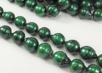 10.5 to 14 x 10 to17 mm Forest Green Graduated Baroque Pearl Beads, Irregular Natural Pearls, Genuine Freshwater Pearls #101