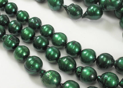 10.5 to 14 x 10 to17 mm Forest Green Graduated Baroque Pearl Beads, Irregular Natural Pearls, Genuine Freshwater Pearls #101