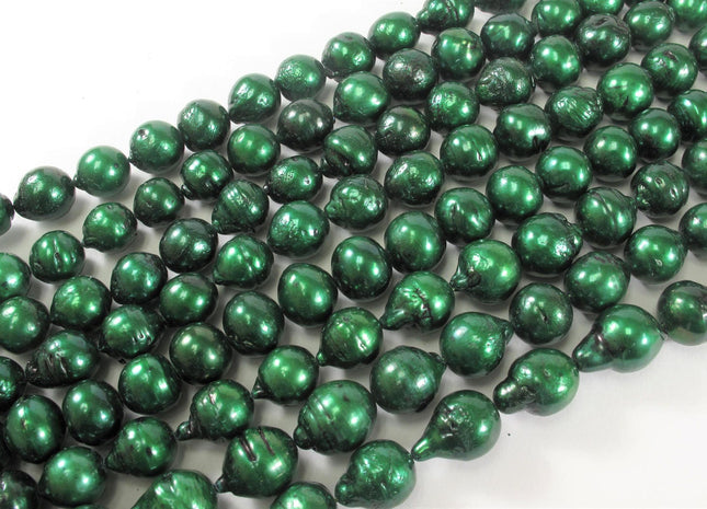 10.5 to 14 x 10 to17 mm Forest Green Graduated Baroque Pearl Beads, Irregular Natural Pearls, Genuine Freshwater Pearls #101