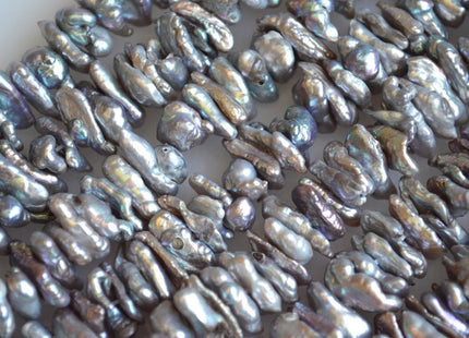 8 x 12-13 mm Siver Gray Keshi Freshwater Pearl Beads, Center Drilled Biwa Roundell Pearl Beads, Cultered Biwa Pearls #120