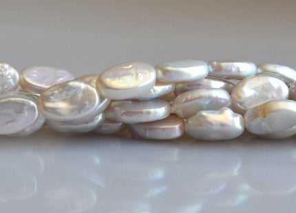 10x14-15 mm AAA Natural Freshwater Pearl Oval Coin Cultured Genuine Coin Pearl High Luster White Oval Pearl Bead #144