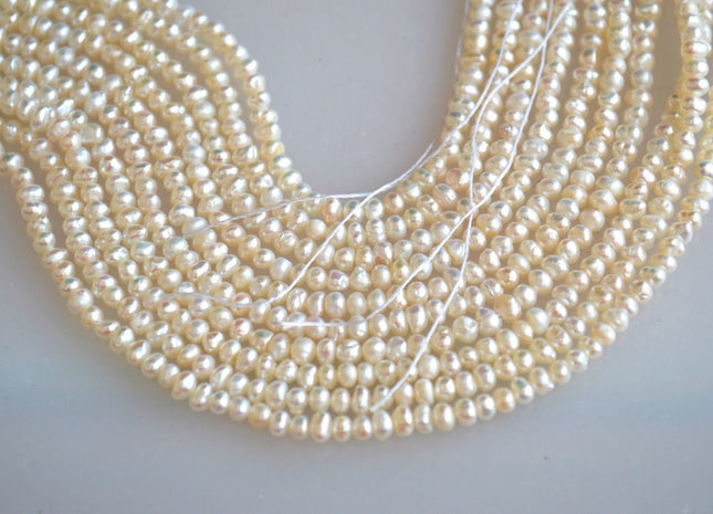 3-4mm Natural White Seed Potato Freshwater Pearls, Genuine Natural White Pearl Beads, Tiny White Cultured Freshwater Pearls #190