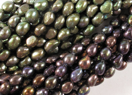 8-9 x 10-11 mm Rice Nugget Freshwater Pearl Beads in Olive Green OR Peacock Color Genuine Cultured Freshwater Pearl Nuggets #296