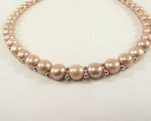 16-18 inch Handmade 8mm Genuine Pearl Button Choker Necklace w/Silver Plate Clasp, Wedding Pearl Necklace, Pink Pearl necklace #318