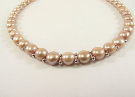16-18 inch Handmade 8mm Genuine Pearl Button Choker Necklace w/Silver Plate Clasp, Wedding Pearl Necklace, Pink Pearl necklace #318