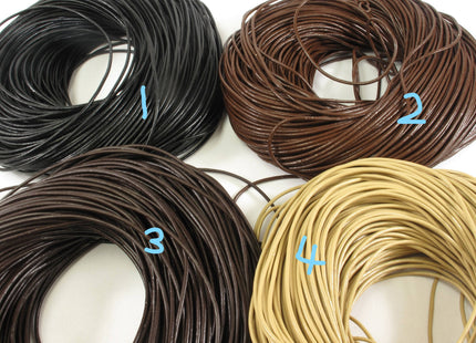 2.0 mm Round Leather Bead Stringing Cord Selling Per Foot, Soft Leather Round Cord, Leather Stringing Cord (325-Cord2mm)