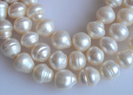 10-12mm Full Strand Rice / Oval Large Hole White Freshwater Pearls With Ring, Hole Size 2.2 mm #43