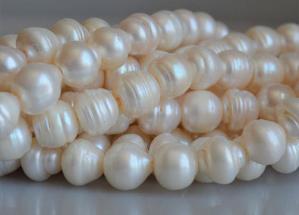 10-12mm Full Strand Rice / Oval Large Hole White Freshwater Pearls With Ring, Hole Size 2.2 mm #43