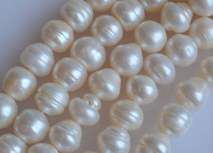 10-12mm Full Strand Rice / Oval Large Hole White Freshwater Pearls With Ring, Hole Size 2.2 mm #43