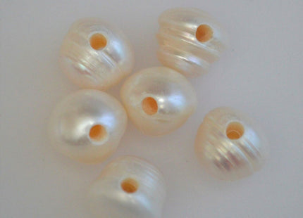 12-13 mm Half Strand Ringed Natural White Potato Large Hole Freshwater Pearl Beads, 2mm Hole, Large Hole White Potato Pearls #44
