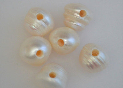 12-13 mm Half Strand Ringed Natural White Potato Large Hole Freshwater Pearl Beads, 2mm Hole, Large Hole White Potato Pearls #44