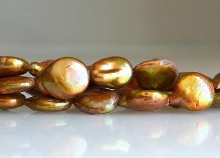 12-13 mm Gold Color Coin Freshwater Pearls, Genuine Freshwater Pearl Beads Gold, Gold Coin Shape Pearl #51