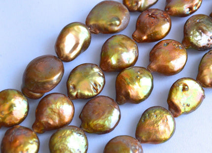 12-13 mm Gold Color Coin Freshwater Pearls, Genuine Freshwater Pearl Beads Gold, Gold Coin Shape Pearl #51