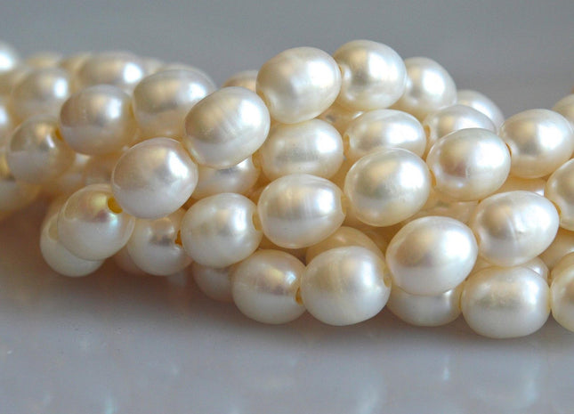 10x12 mm AAA Large Hole Natural White Freshwater Pearl Bead Rice Shape Very Nice Luster Genuine Large Hole Freshwater Pearl Beads #71