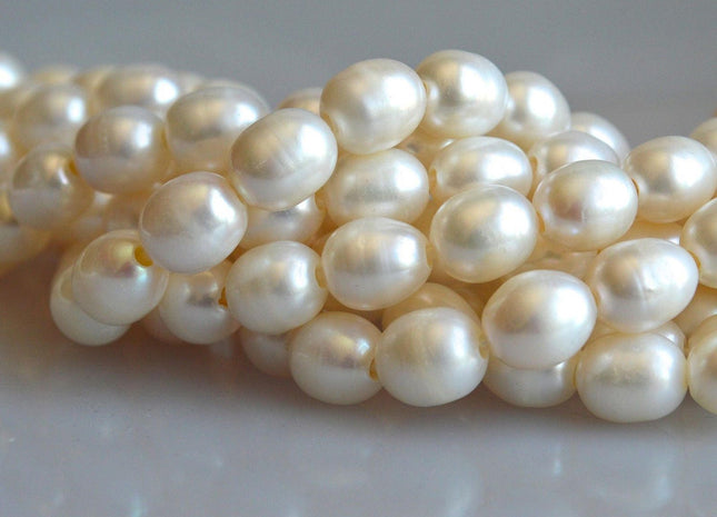 10x12 mm AAA Large Hole Natural White Freshwater Pearl Bead Rice Shape Very Nice Luster Genuine Large Hole Freshwater Pearl Beads #71