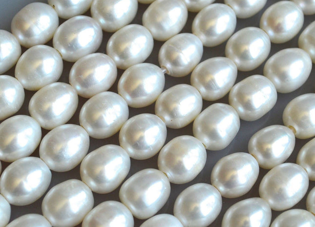 10x12 mm AAA Large Hole Natural White Freshwater Pearl Bead Rice Shape Very Nice Luster Genuine Large Hole Freshwater Pearl Beads #71