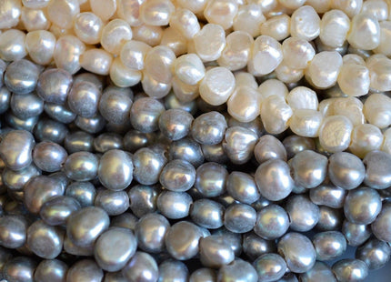 8-9 mm AA Large Hole Freshwater Pearl Nuggets Hole Size 2.1 mm, Natural White OR Silver Gray Color Genuine Nugget Pearls #87
