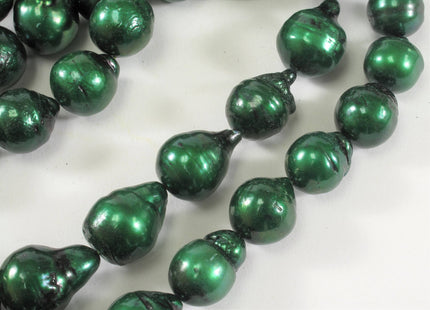 10.5 to 14 x 10 to17 mm Forest Green Graduated Baroque Pearl Beads, Irregular Natural Pearls, Genuine Freshwater Pearls #101