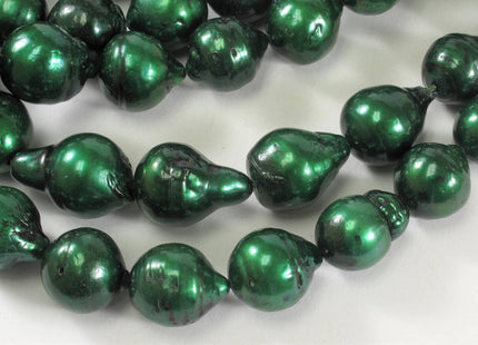 10.5 to 14 x 10 to17 mm Forest Green Graduated Baroque Pearl Beads, Irregular Natural Pearls, Genuine Freshwater Pearls #101