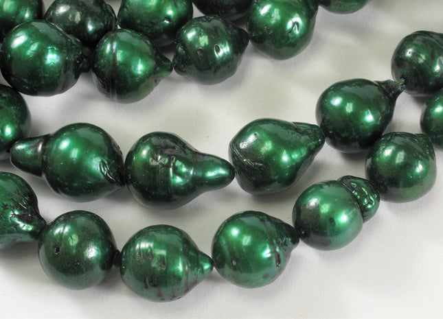 10.5 to 14 x 10 to17 mm Forest Green Graduated Baroque Pearl Beads, Irregular Natural Pearls, Genuine Freshwater Pearls #101