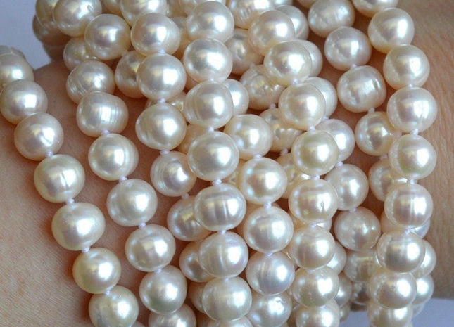 90 inches 8-8.5 mm Genuine AA Natural White Potato Pearl Necklace, Bridal Pearl Necklace, Wedding Necklace, Long Pearl Necklace #116
