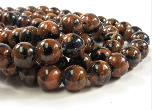 8 mm Smooth Round Blue Brown Gold Sand Stone Semi Precious Beads, Natural Gemstone Beads, Round Natural Gold Sand Stone Beads #407