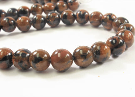 8 mm Smooth Round Blue Brown Gold Sand Stone Semi Precious Beads, Natural Gemstone Beads, Round Natural Gold Sand Stone Beads #407