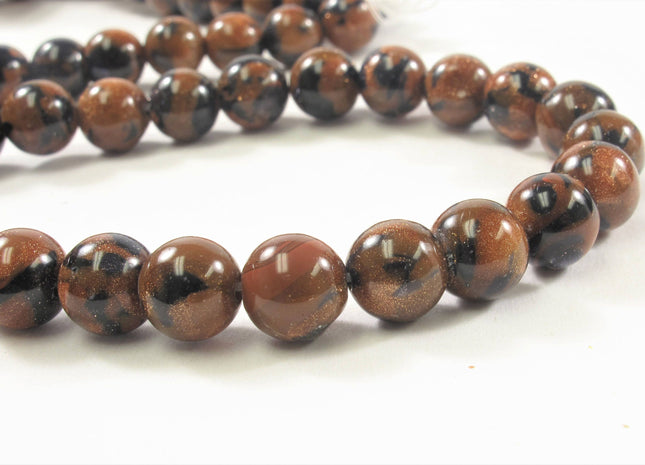 8 mm Smooth Round Blue Brown Gold Sand Stone Semi Precious Beads, Natural Gemstone Beads, Round Natural Gold Sand Stone Beads #407