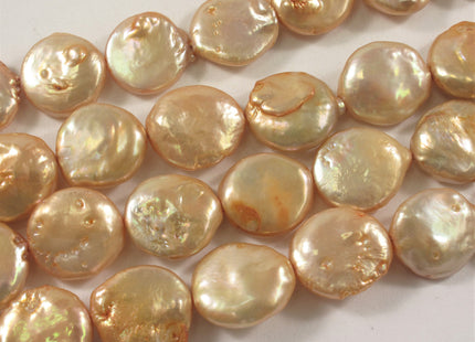 13-14 mm Peach Flat Coin Freshwater Pearl Beads, Large Irregular Flat Coin Beads, Genuine Cultured Coin Pearl Beads #410