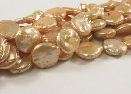 13-14 mm Peach Flat Coin Freshwater Pearl Beads, Large Irregular Flat Coin Beads, Genuine Cultured Coin Pearl Beads #410