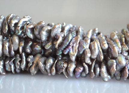 8 x 12-13 mm Siver Gray Keshi Freshwater Pearl Beads, Center Drilled Biwa Roundell Pearl Beads, Cultered Biwa Pearls #120