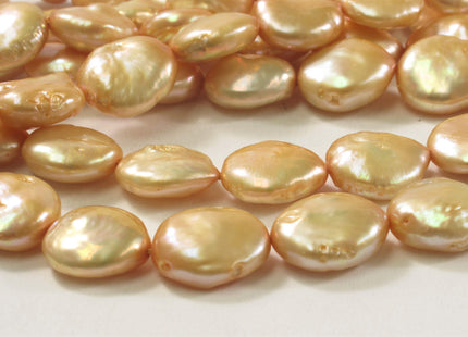 13-14 mm AA High Luster Light Champagne Flat Coin Freshwater Pearl Beads Genuine Freshwater Pearls #418