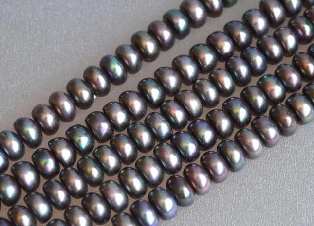 6 mm AA Button Freshwater Pearl, Peacock Freshwater Pearl Button Beads, Cultured Pearl Roundelle Beads #151