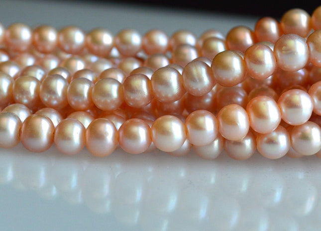 7.5mm AAA Half Strand Natural Pink Large Hole Freshwater Semi Round Pearl Beads Hole Size 2.1mm 30 Beads #155