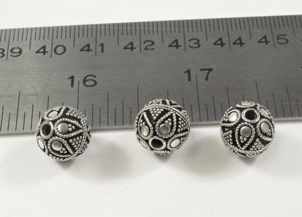 11 mm Antique Bali Style 925 Sterling Silver Round Bead Vintage Style Oxidized Silver Bead 1.5 mm Hole #447