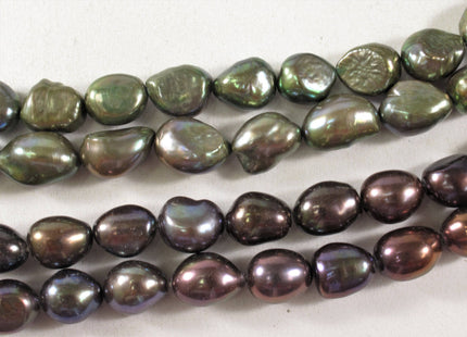 8-9 x 10-11 mm Rice Nugget Freshwater Pearl Beads in Olive Green OR Peacock Color Genuine Cultured Freshwater Pearl Nuggets #296