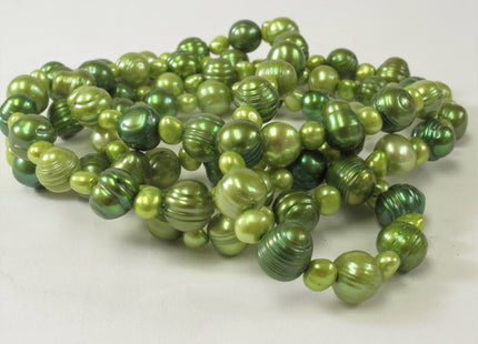 42 inch Mixed 9-11 mm Ringed Potato Pearl Genuine Freshwater Pearl Long Necklace in Sage Green Colors #335