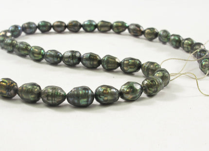 5-6 x 7-8 mm Faceted Rice/Oval Freshwater Pearl Beads Dark Green OR Medium Champagne, Genuine Faceted Cultured Pearl Beads #395