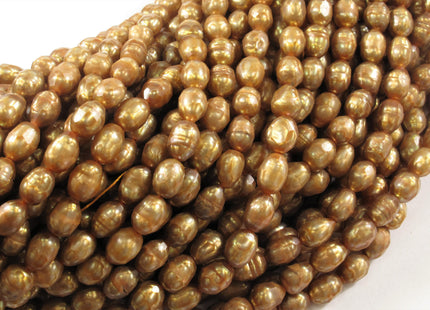 5-6 x 7-8 mm Faceted Rice/Oval Freshwater Pearl Beads Dark Green OR Medium Champagne, Genuine Faceted Cultured Pearl Beads #395