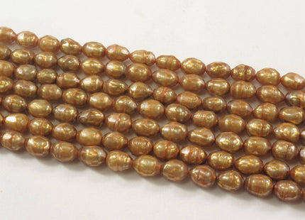 5-6 x 7-8 mm Faceted Rice/Oval Freshwater Pearl Beads Dark Green OR Medium Champagne, Genuine Faceted Cultured Pearl Beads #395