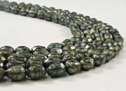 5-6 x 7-8 mm Faceted Rice/Oval Freshwater Pearl Beads Dark Green OR Medium Champagne, Genuine Faceted Cultured Pearl Beads #395