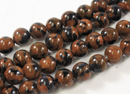 8 mm Smooth Round Blue Brown Gold Sand Stone Semi Precious Beads, Natural Gemstone Beads, Round Natural Gold Sand Stone Beads #407