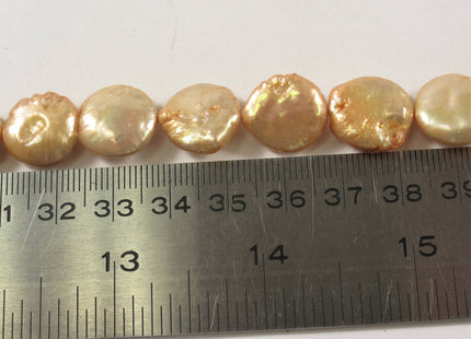 13-14 mm Peach Flat Coin Freshwater Pearl Beads, Large Irregular Flat Coin Beads, Genuine Cultured Coin Pearl Beads #410